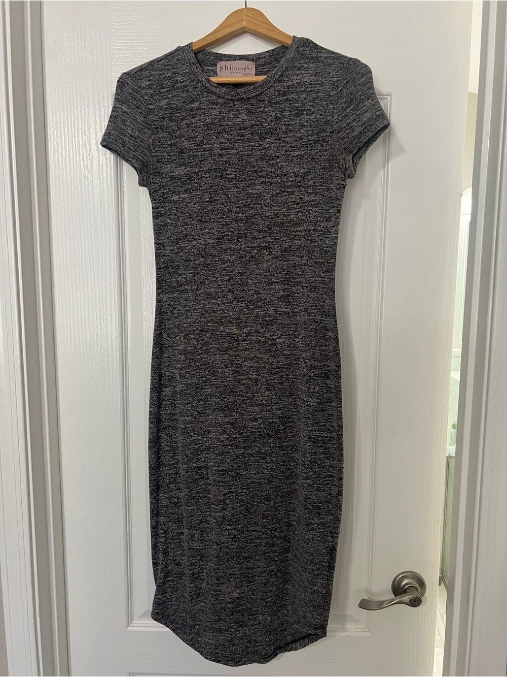 Philosophy Charcoal Heather Short Sleeve Knit Midi Dress
